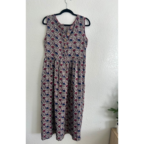 NATURAL LIFE Dresses & Skirts - Natural Life Floral Overall Cotton Midi Dress Button Front Waist Cotton M Modest